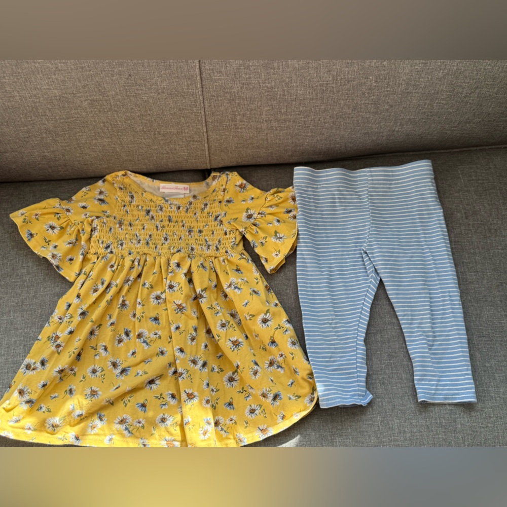 Bonnie Jean Yellow Floral Top and Blue Striped Pants Set-4T